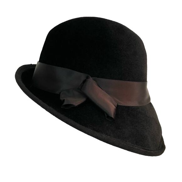 Vintage 1960s Union Made Bowknot Hat Ladies Black Wool Bucket Hat - Picture 4 of 11